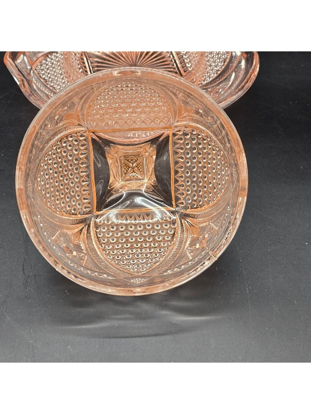 Vintage EAPG Massachusetts Pattern Pink Glass Covered Butter / Cheese Dish
